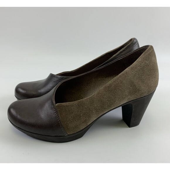 Wonders Leather Pump Slip On Brown Tan Suede Round Toe Block Heel Womens 38 7.5 - Picture 2 of 16